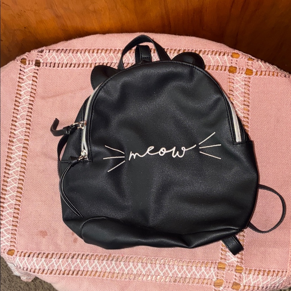 Black 'Meow' Backpack with Cat Ears
